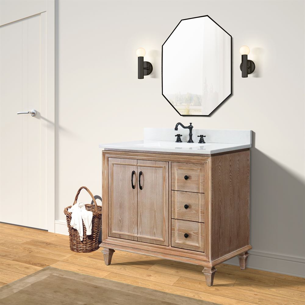 Bellaterra Home A3722-MT3-AQ 37" Weathered Neutral Transitional Single Sink Vanity With Engineered Stone Top