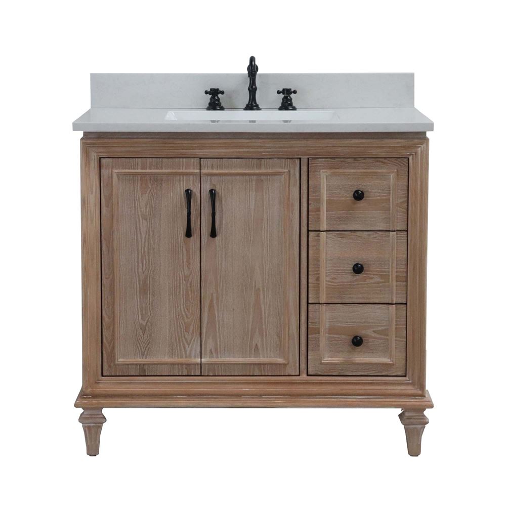 Bellaterra Home A3722-MT3-AQ 37" Weathered Neutral Transitional Single Sink Vanity With Engineered Stone Top