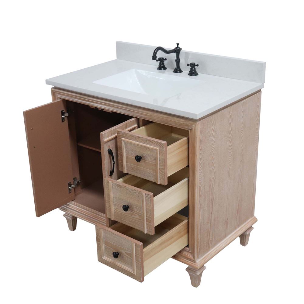 Bellaterra Home A3722-MT3-AQ 37" Weathered Neutral Transitional Single Sink Vanity With Engineered Stone Top