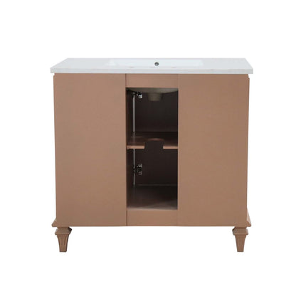 Bellaterra Home A3722-MT3-AQ 37" Weathered Neutral Transitional Single Sink Vanity With Engineered Stone Top