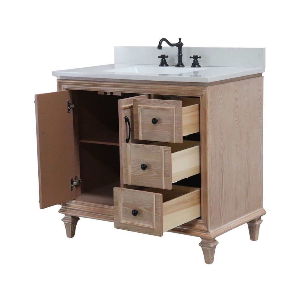 Bellaterra Home A3722-MT3-AQ 37" Weathered Neutral Transitional Single Sink Vanity With Engineered Stone Top