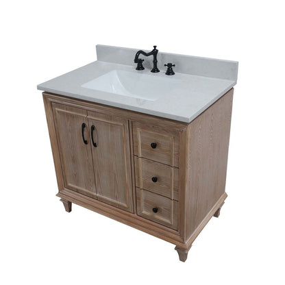 Bellaterra Home A3722-MT3-AQ 37" Weathered Neutral Transitional Single Sink Vanity With Engineered Stone Top