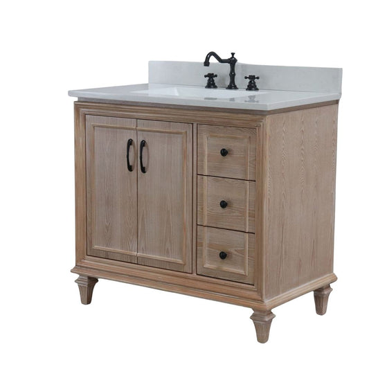 Bellaterra Home A3722-MT3-AQ 37" Weathered Neutral Transitional Single Sink Vanity With Engineered Stone Top