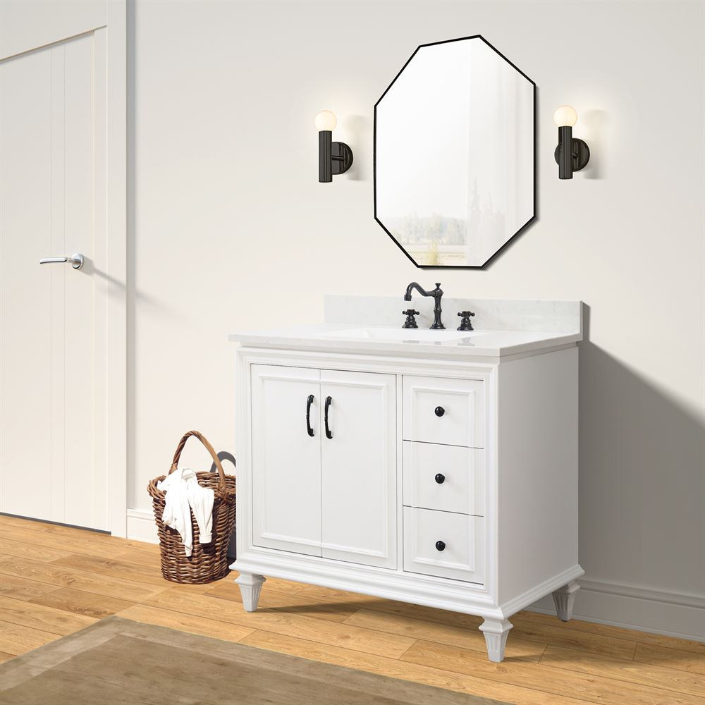 Bellaterra Home A3722-WH-AQ 37" White Transitional Single Sink Vanity With Engineered Stone Top