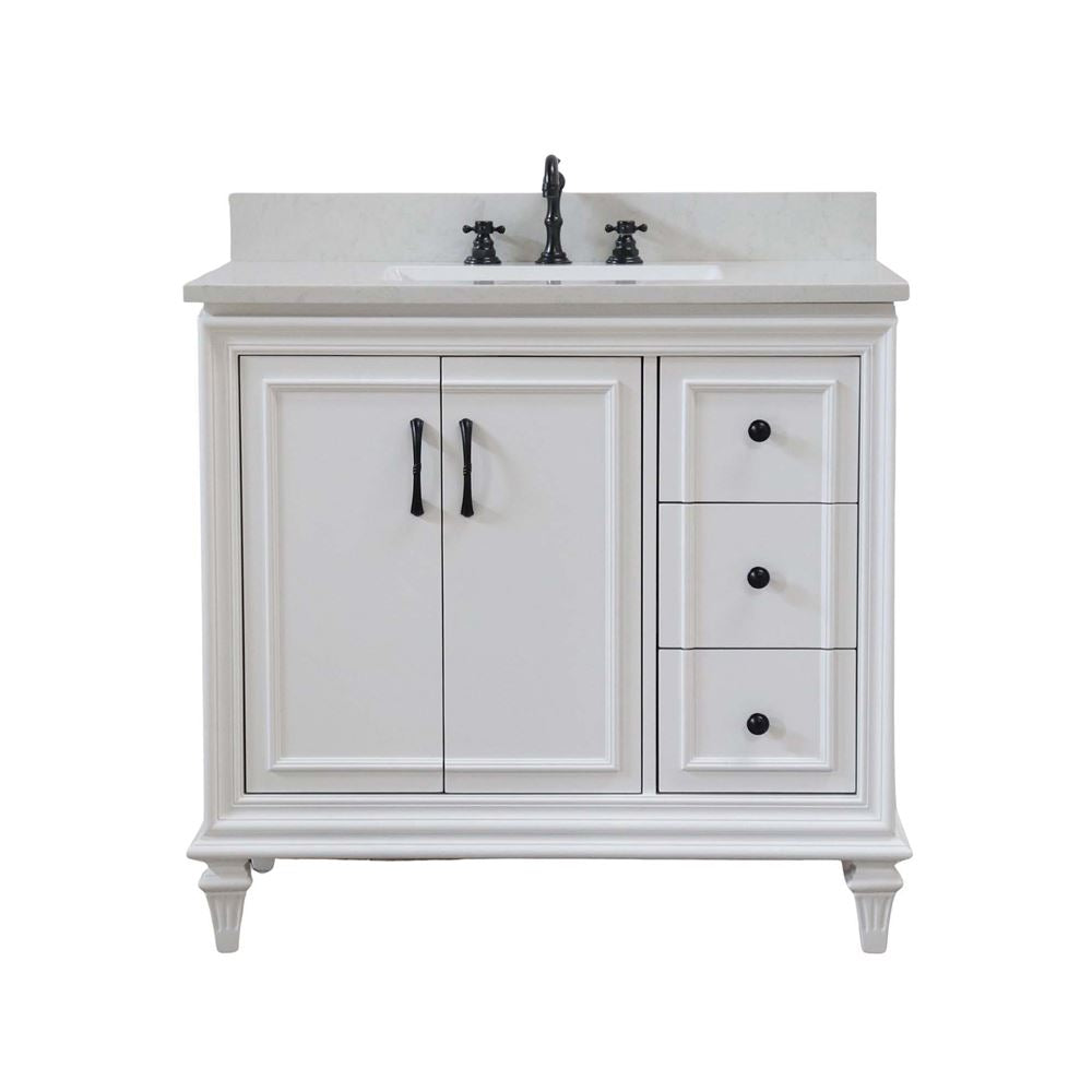 Bellaterra Home A3722-WH-AQ 37" White Transitional Single Sink Vanity With Engineered Stone Top