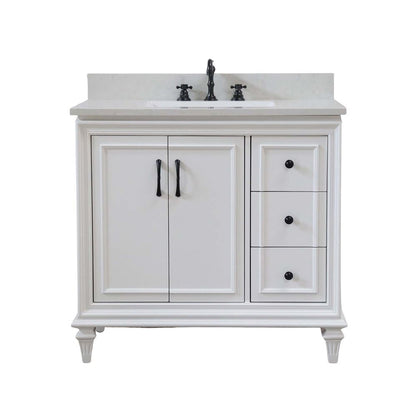 Bellaterra Home A3722-WH-AQ 37" White Transitional Single Sink Vanity With Engineered Stone Top