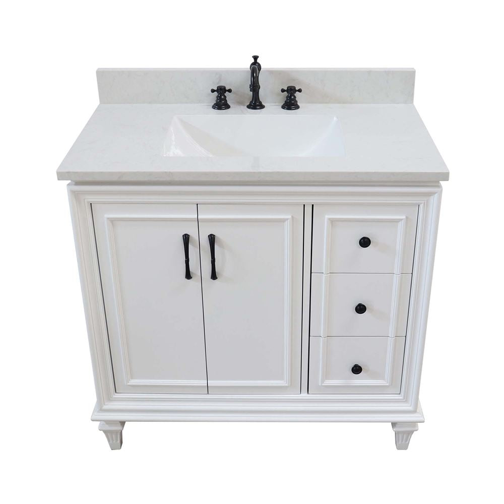 Bellaterra Home A3722-WH-AQ 37" White Transitional Single Sink Vanity With Engineered Stone Top