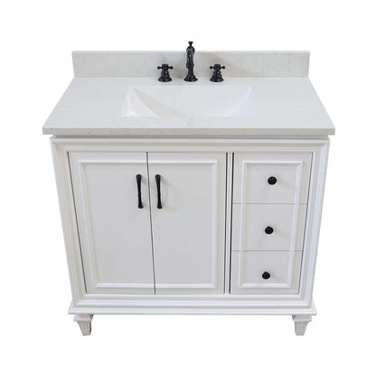 Bellaterra Home A3722-WH-AQ 37" White Transitional Single Sink Vanity With Engineered Stone Top