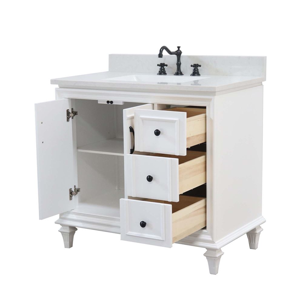 Bellaterra Home A3722-WH-AQ 37" White Transitional Single Sink Vanity With Engineered Stone Top