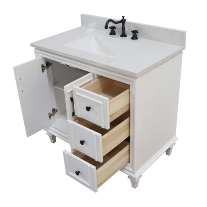 Bellaterra Home A3722-WH-AQ 37" White Transitional Single Sink Vanity With Engineered Stone Top