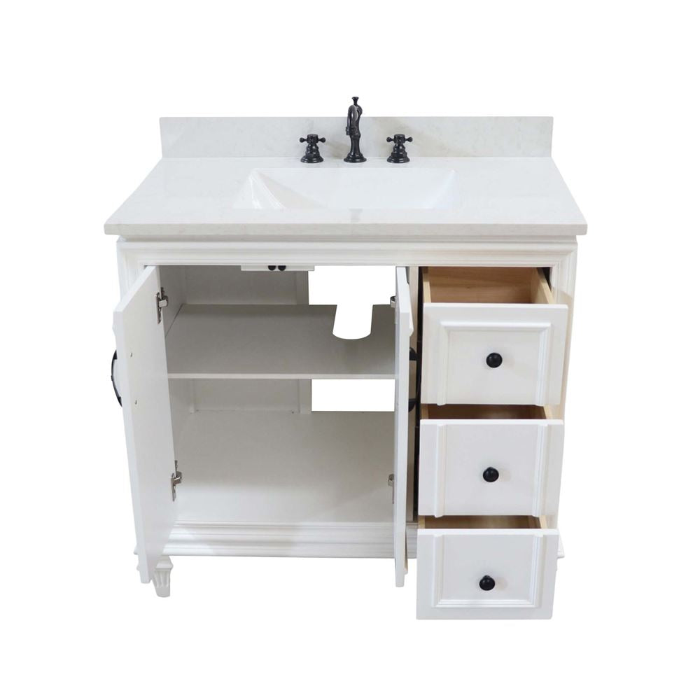 Bellaterra Home A3722-WH-AQ 37" White Transitional Single Sink Vanity With Engineered Stone Top