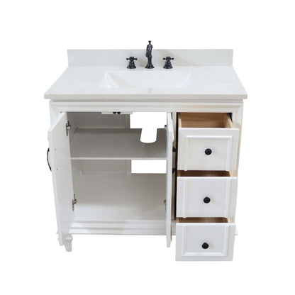 Bellaterra Home A3722-WH-AQ 37" White Transitional Single Sink Vanity With Engineered Stone Top