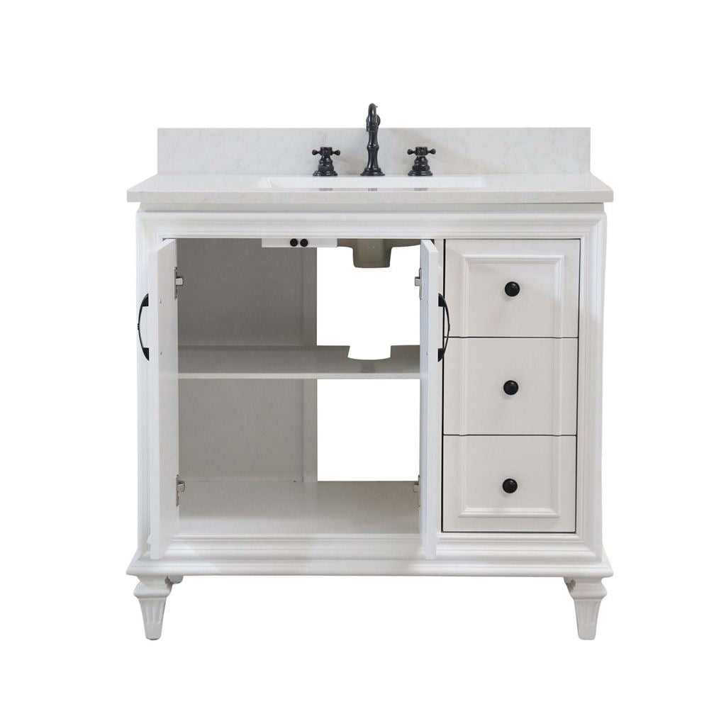 Bellaterra Home A3722-WH-AQ 37" White Transitional Single Sink Vanity With Engineered Stone Top