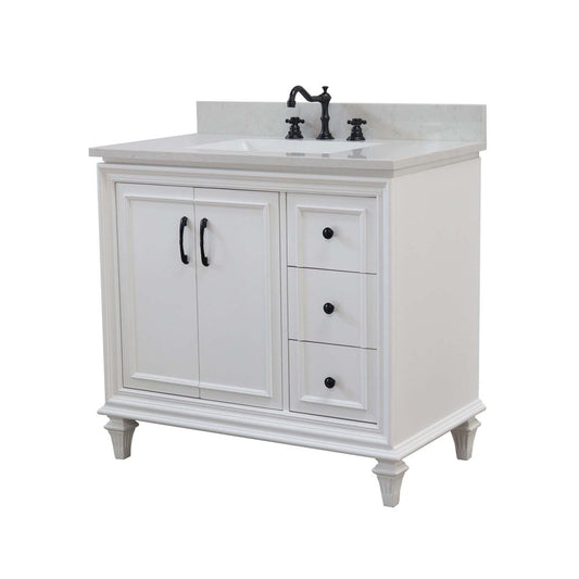 Bellaterra Home A3722-WH-AQ 37" White Transitional Single Sink Vanity With Engineered Stone Top