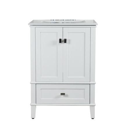 Bellaterra Home Aurora 25" 2-Door 1-Drawer White Freestanding Vanity Set With Ceramic Undermount Rectangular Sink and Engineered Quartz Stone Top