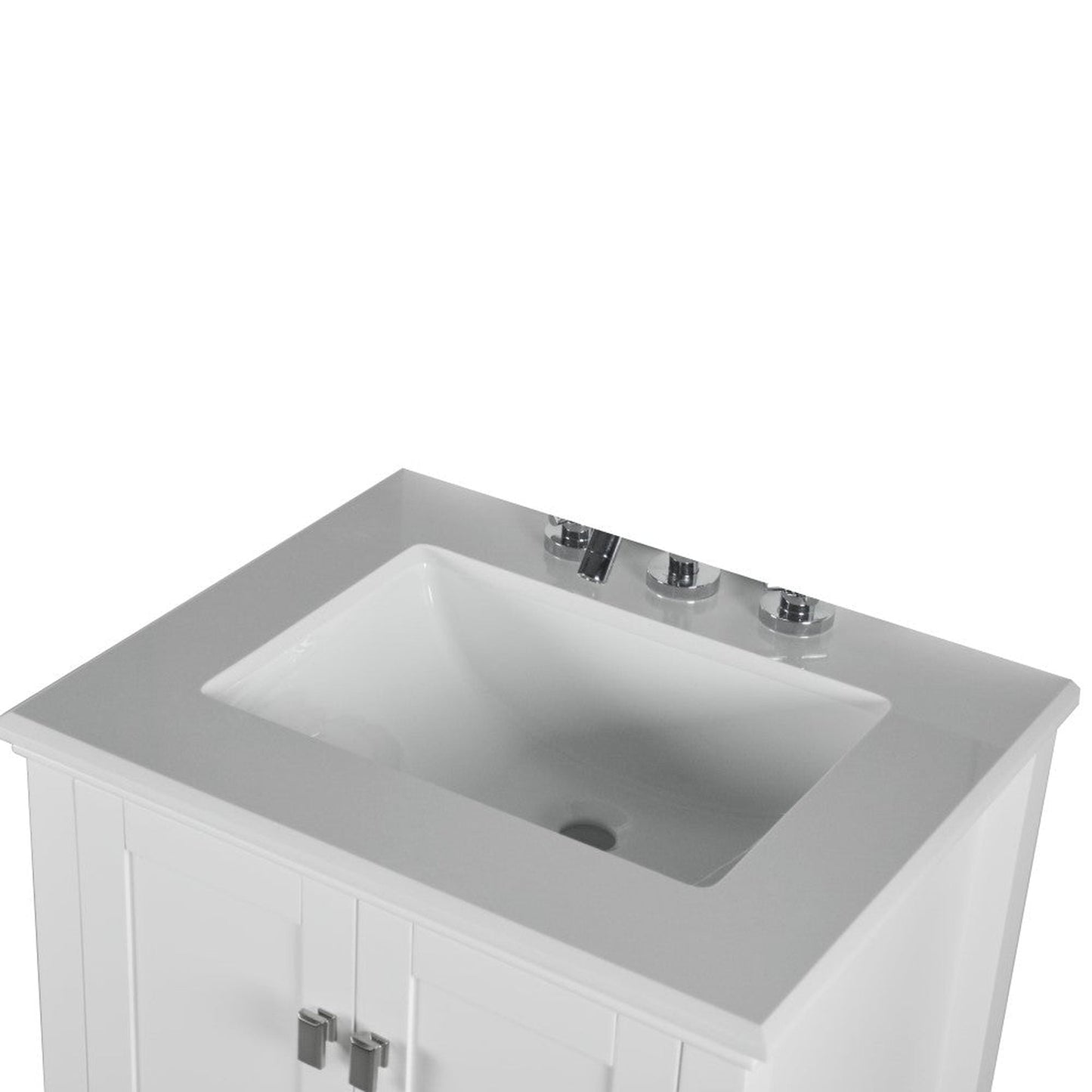 Bellaterra Home Aurora 25" 2-Door 1-Drawer White Freestanding Vanity Set With Ceramic Undermount Rectangular Sink and Engineered Quartz Stone Top