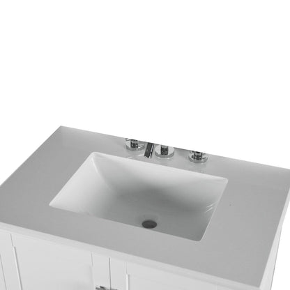 Bellaterra Home Aurora 31" 2-Door 1-Drawer White Freestanding Vanity Set With Ceramic Undermount Rectangular Sink and Engineered Quartz Stone Top