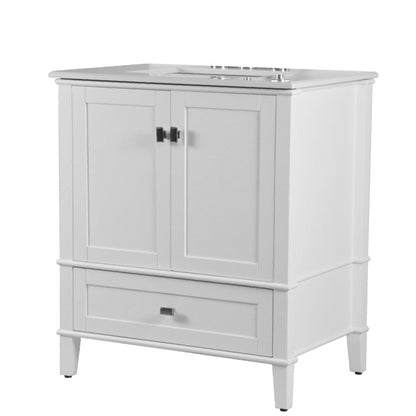 Bellaterra Home Aurora 31" 2-Door 1-Drawer White Freestanding Vanity Set With Ceramic Undermount Rectangular Sink and Engineered Quartz Stone Top