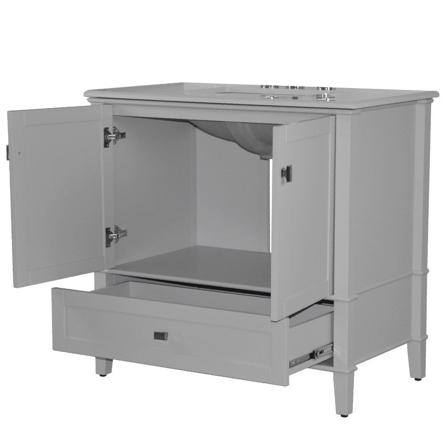 Bellaterra Home Aurora 37" 2-Door 1-Drawer Gray Freestanding Vanity Set With Ceramic Undermount Rectangular Sink and Engineered Quartz Stone Top