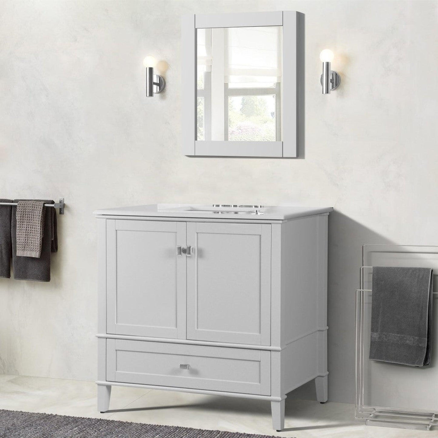 Bellaterra Home Aurora 37" 2-Door 1-Drawer White Freestanding Vanity Set With Ceramic Undermount Rectangular Sink and Engineered Quartz Stone Top