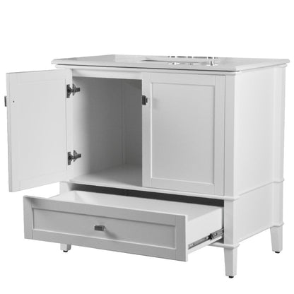 Bellaterra Home Aurora 37" 2-Door 1-Drawer White Freestanding Vanity Set With Ceramic Undermount Rectangular Sink and Engineered Quartz Stone Top