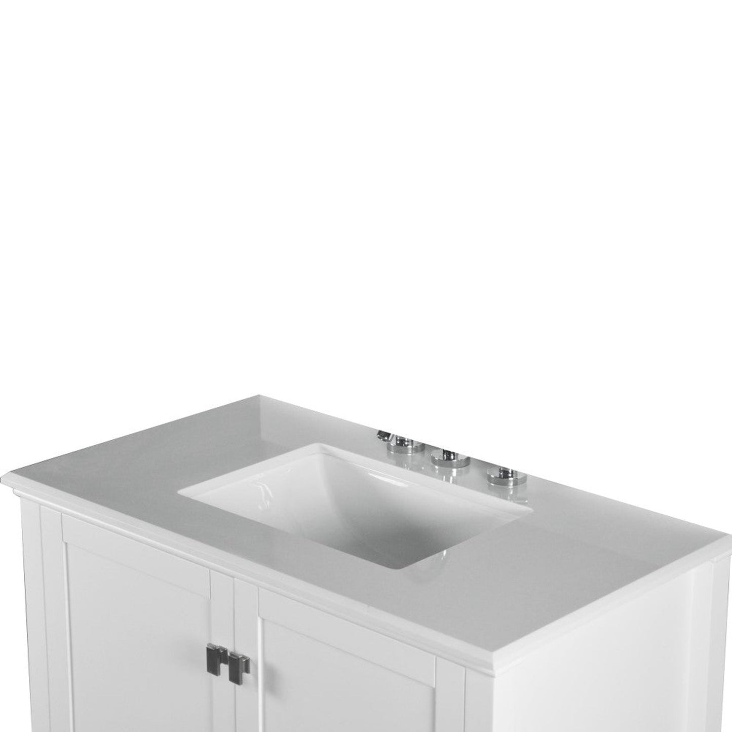 Bellaterra Home Aurora 37" 2-Door 1-Drawer White Freestanding Vanity Set With Ceramic Undermount Rectangular Sink and Engineered Quartz Stone Top