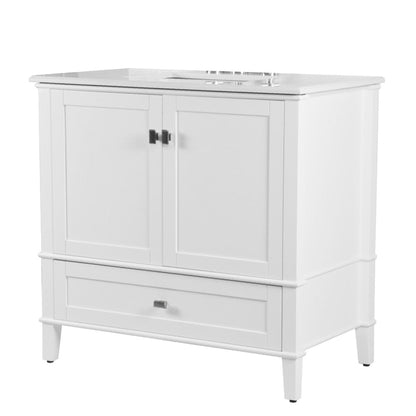 Bellaterra Home Aurora 37" 2-Door 1-Drawer White Freestanding Vanity Set With Ceramic Undermount Rectangular Sink and Engineered Quartz Stone Top