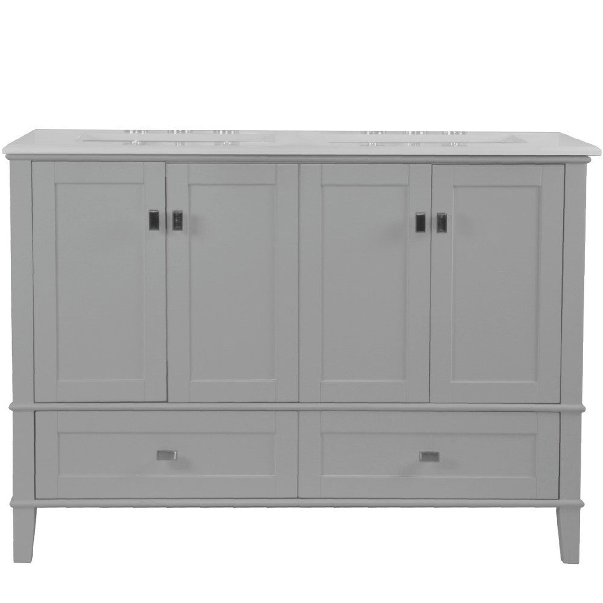 Bellaterra Home Aurora 49" 4-Door 2-Drawer Gray Freestanding Vanity Set With Ceramic Double Undermount Rectangular Sink and Engineered Quartz Stone Top