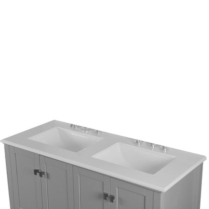 Bellaterra Home Aurora 49" 4-Door 2-Drawer Gray Freestanding Vanity Set With Ceramic Double Undermount Rectangular Sink and Engineered Quartz Stone Top