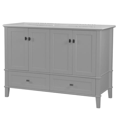 Bellaterra Home Aurora 49" 4-Door 2-Drawer Gray Freestanding Vanity Set With Ceramic Double Undermount Rectangular Sink and Engineered Quartz Stone Top