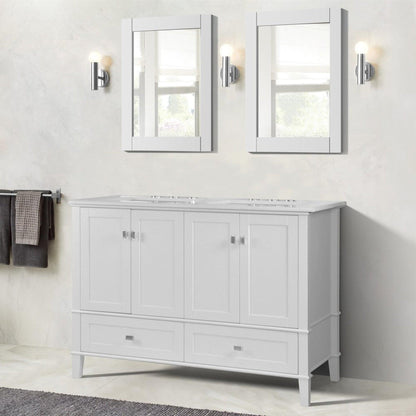 Bellaterra Home Aurora 49" 4-Door 2-Drawer White Freestanding Vanity Set With Ceramic Double Undermount Rectangular Sink and Engineered Quartz Stone Top