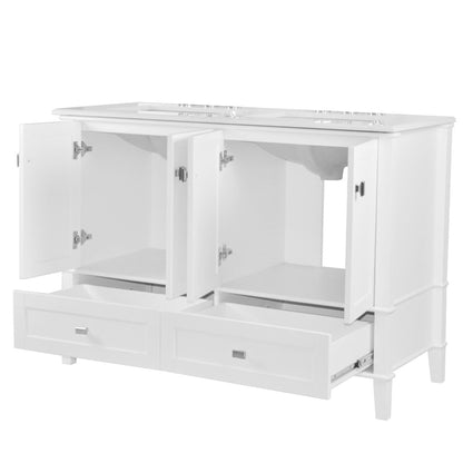 Bellaterra Home Aurora 49" 4-Door 2-Drawer White Freestanding Vanity Set With Ceramic Double Undermount Rectangular Sink and Engineered Quartz Stone Top