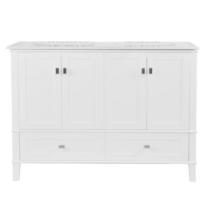 Bellaterra Home Aurora 49" 4-Door 2-Drawer White Freestanding Vanity Set With Ceramic Double Undermount Rectangular Sink and Engineered Quartz Stone Top