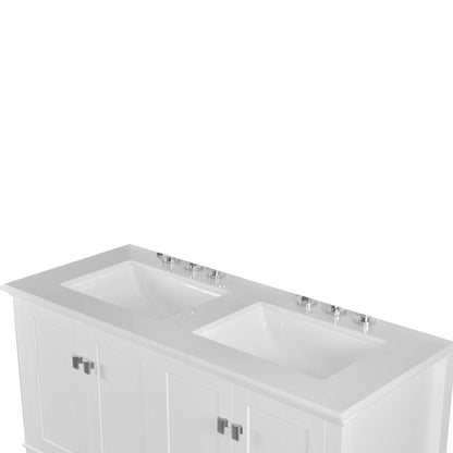 Bellaterra Home Aurora 49" 4-Door 2-Drawer White Freestanding Vanity Set With Ceramic Double Undermount Rectangular Sink and Engineered Quartz Stone Top