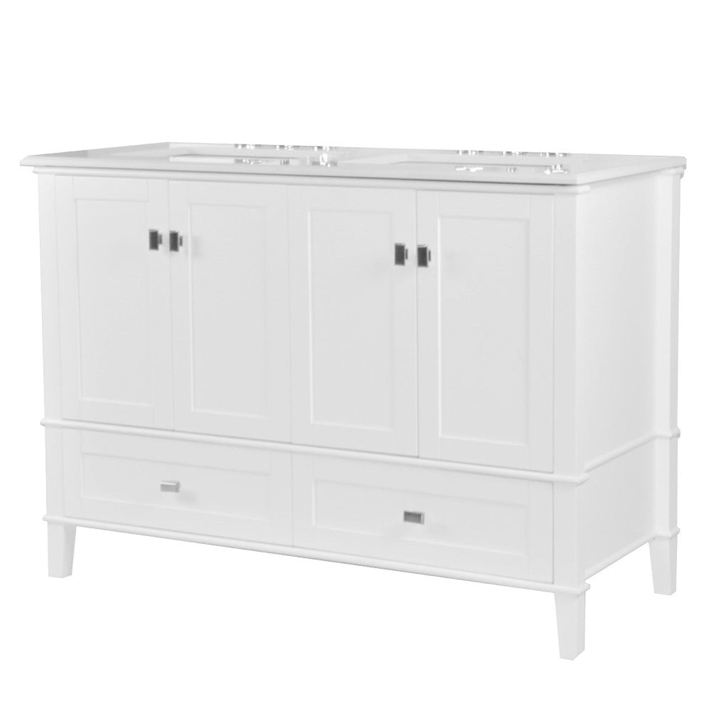 Bellaterra Home Aurora 49" 4-Door 2-Drawer White Freestanding Vanity Set With Ceramic Double Undermount Rectangular Sink and Engineered Quartz Stone Top