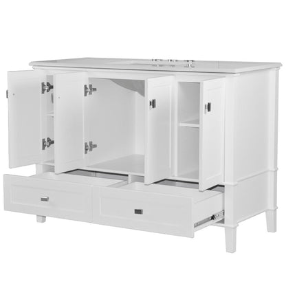 Bellaterra Home Aurora 49" 4-Door 2-Drawer White Freestanding Vanity Set With Ceramic Undermount Rectangular Sink and Engineered Quartz Stone Top