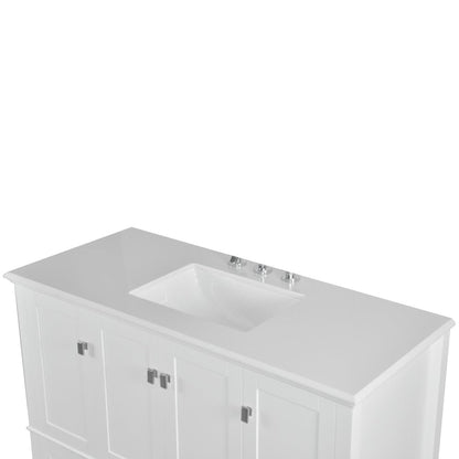 Bellaterra Home Aurora 49" 4-Door 2-Drawer White Freestanding Vanity Set With Ceramic Undermount Rectangular Sink and Engineered Quartz Stone Top