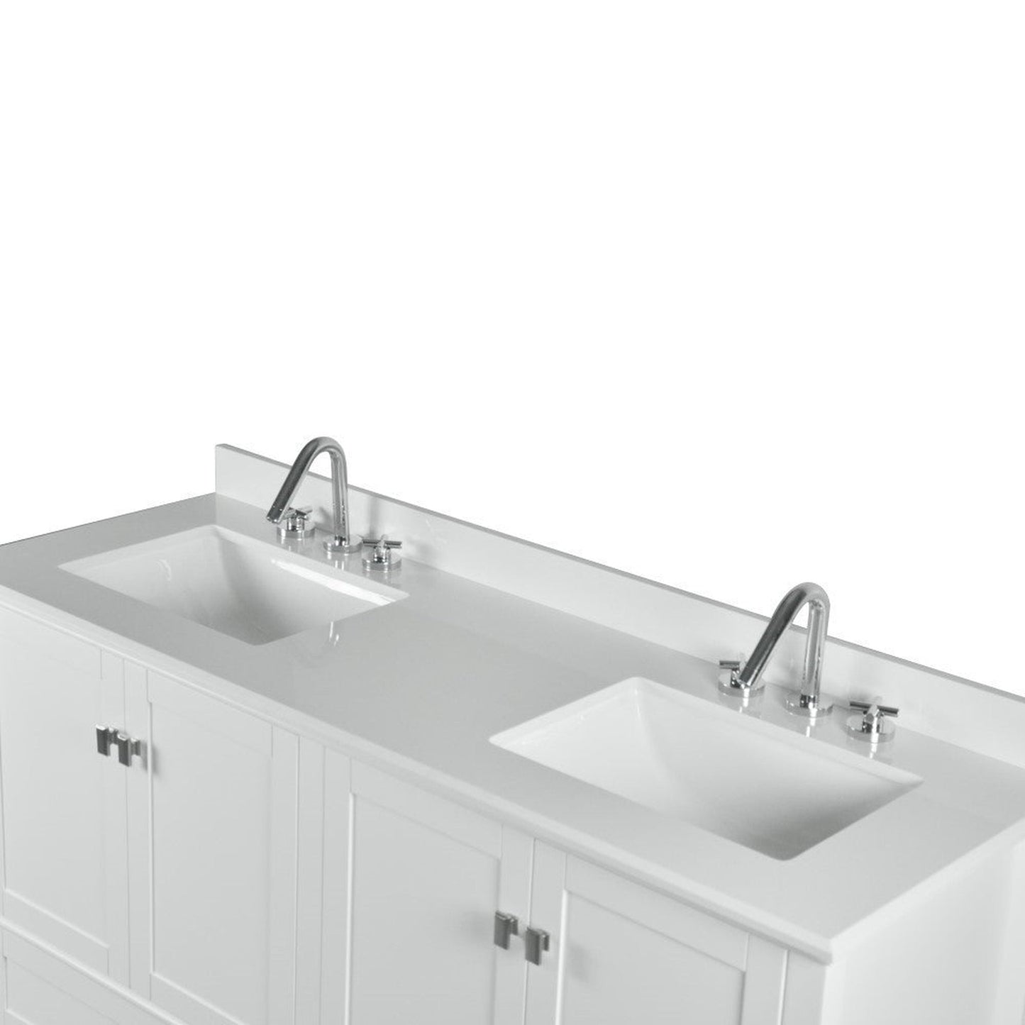 Bellaterra Home Aurora 61" 4-Door 2-Drawer White Freestanding Vanity Set With Ceramic Double Undermount Rectangular Sink and Engineered Quartz Stone Top