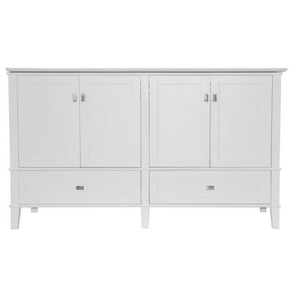 Bellaterra Home Aurora 61" 4-Door 2-Drawer White Freestanding Vanity Set With Ceramic Double Undermount Rectangular Sink and Engineered Quartz Stone Top