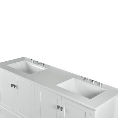 Bellaterra Home Aurora 61" 4-Door 2-Drawer White Freestanding Vanity Set With Ceramic Double Undermount Rectangular Sink and Engineered Quartz Stone Top