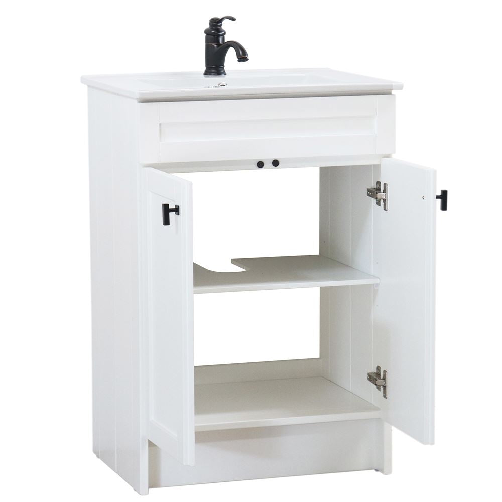 Bellaterra Home F24A-BL-CE 24" White Single Foldable Sink Vanity with White Ceramic Top