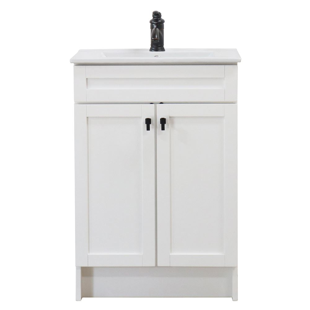 Bellaterra Home F24A-BL-CE 24" White Single Foldable Sink Vanity with White Ceramic Top
