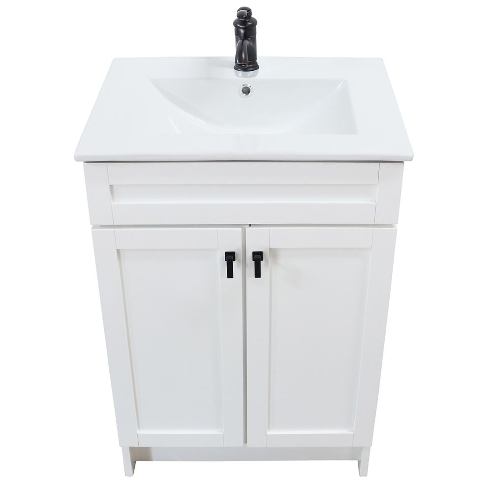 Bellaterra Home F24A-BL-CE 24" White Single Foldable Sink Vanity with White Ceramic Top