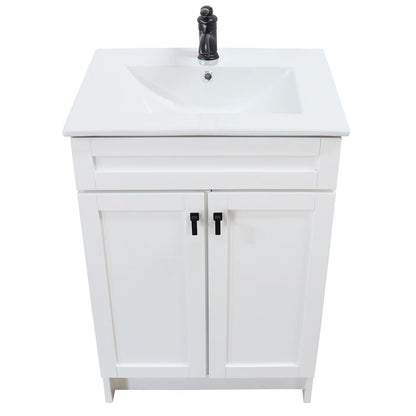 Bellaterra Home F24A-BL-CE 24" White Single Foldable Sink Vanity with White Ceramic Top