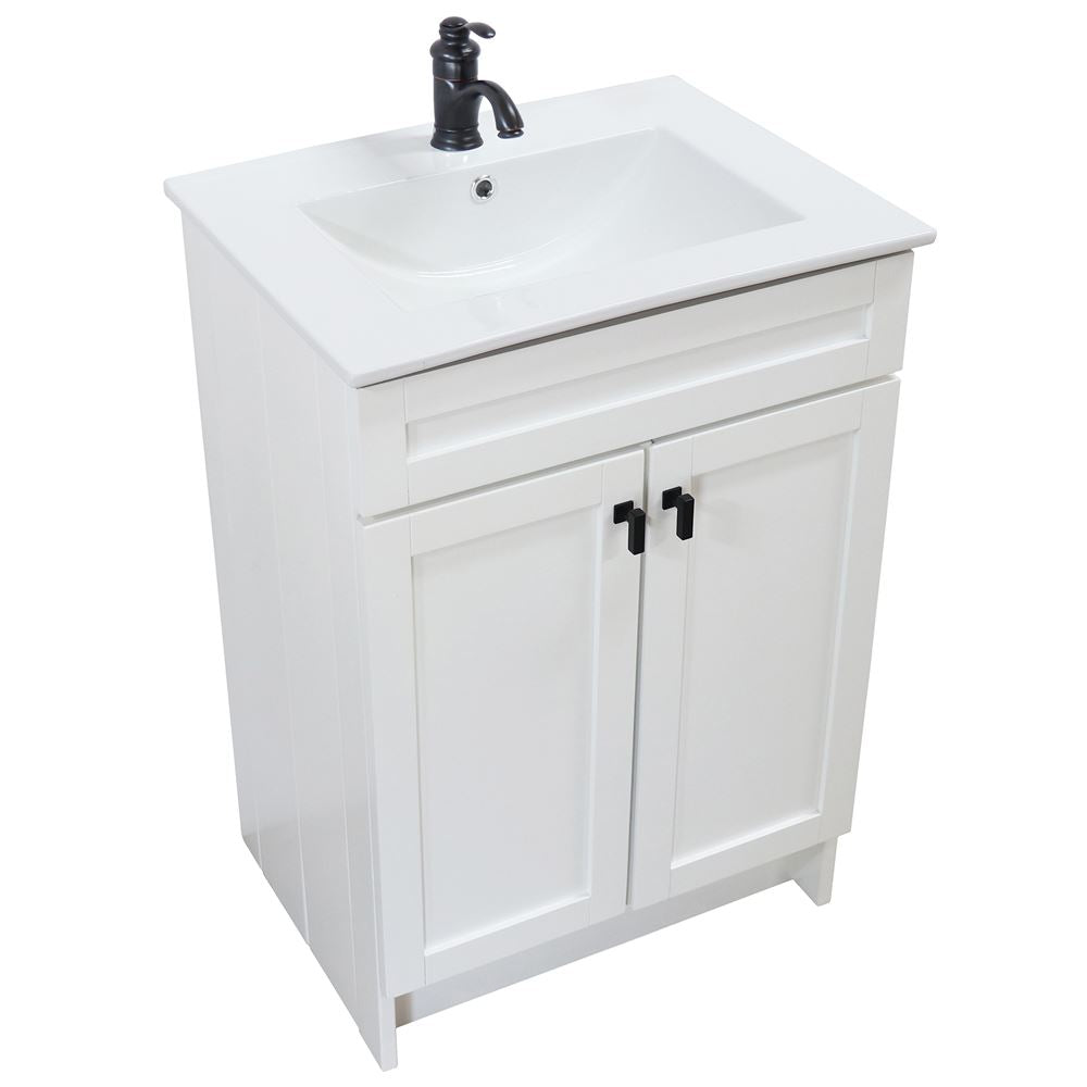 Bellaterra Home F24A-BL-CE 24" White Single Foldable Sink Vanity with White Ceramic Top