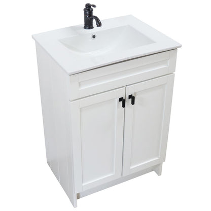 Bellaterra Home F24A-BL-CE 24" White Single Foldable Sink Vanity with White Ceramic Top