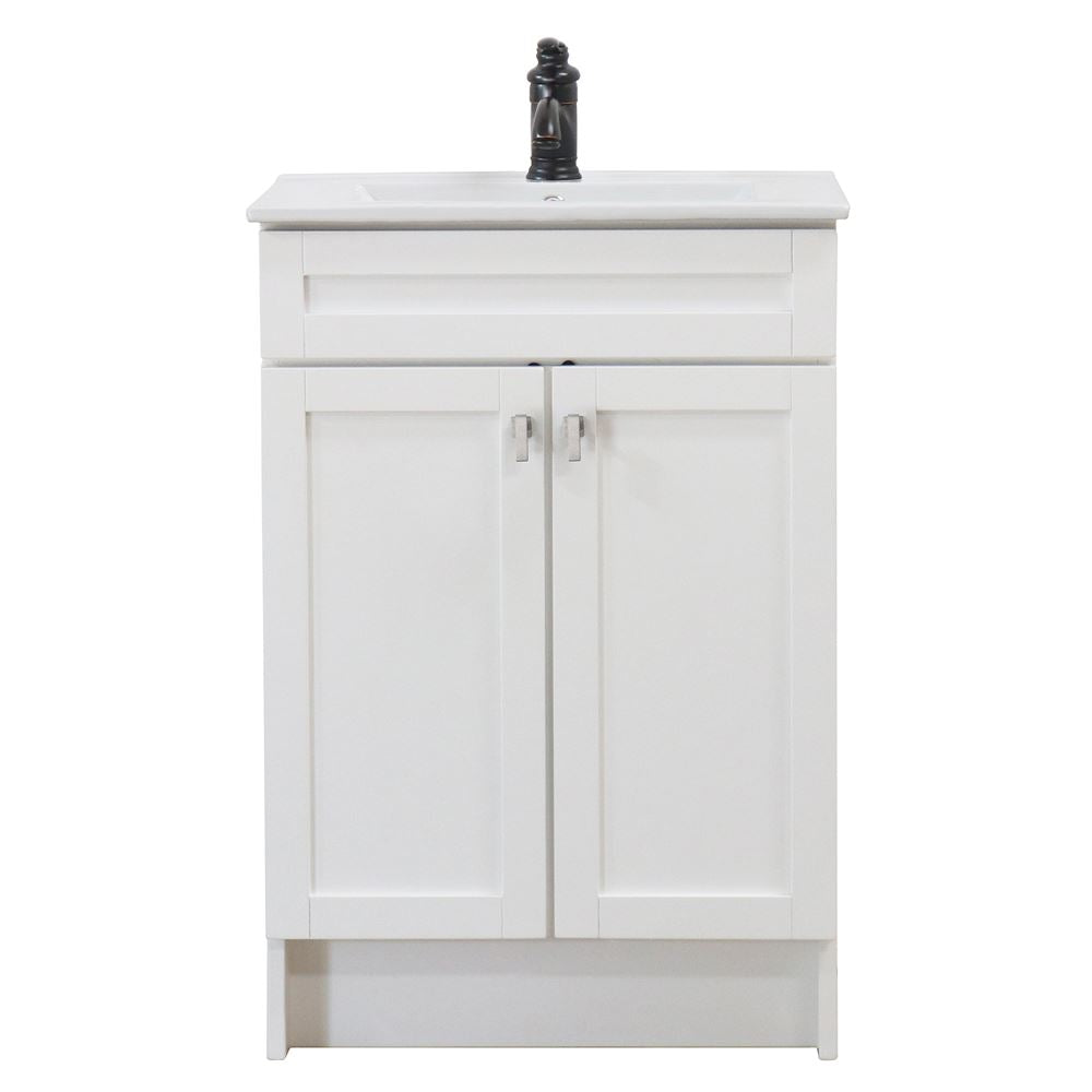 Bellaterra Home F24A-BN-CE 24" White Single Foldable Sink Vanity with White Ceramic Top