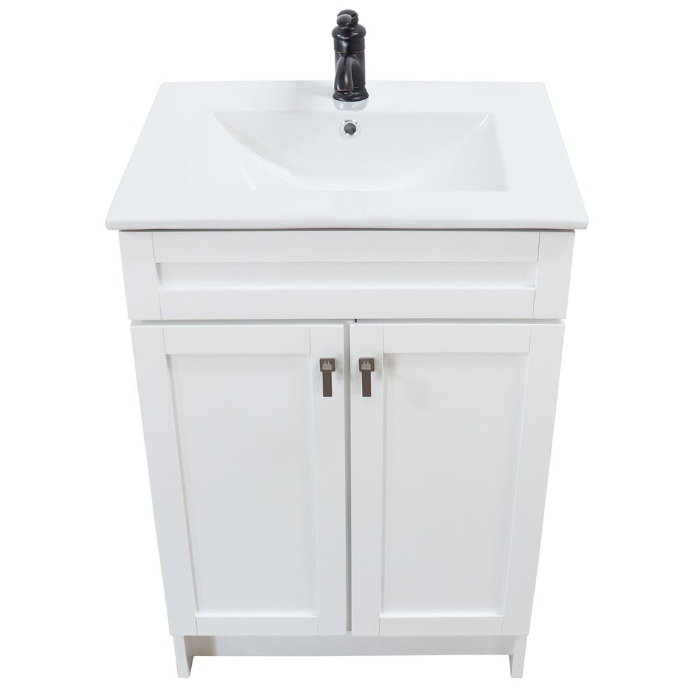 Bellaterra Home F24A-BN-CE 24" White Single Foldable Sink Vanity with White Ceramic Top