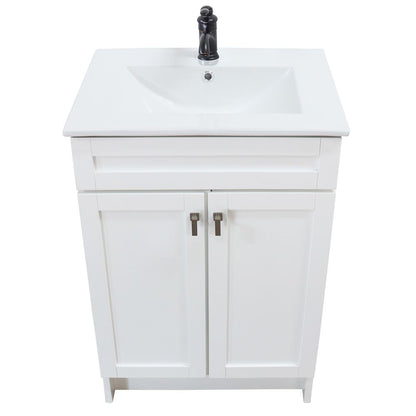 Bellaterra Home F24A-BN-CE 24" White Single Foldable Sink Vanity with White Ceramic Top