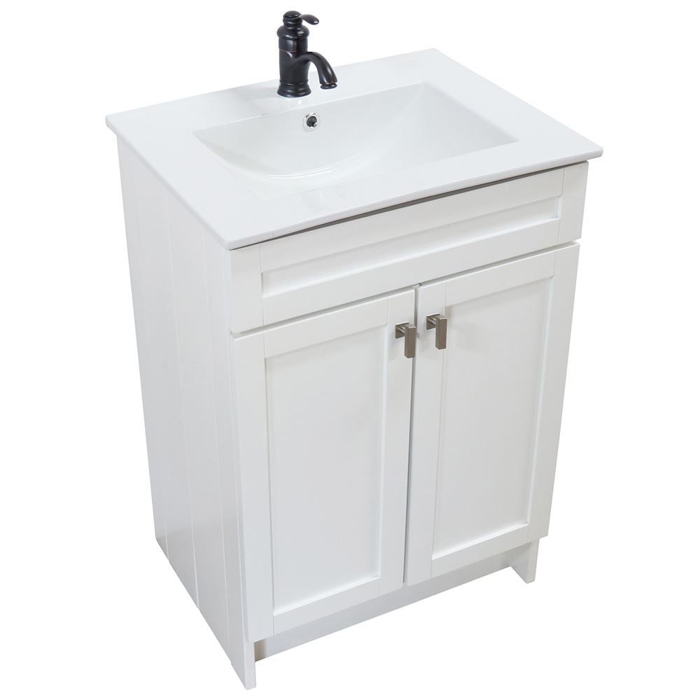 Bellaterra Home F24A-BN-CE 24" White Single Foldable Sink Vanity with White Ceramic Top